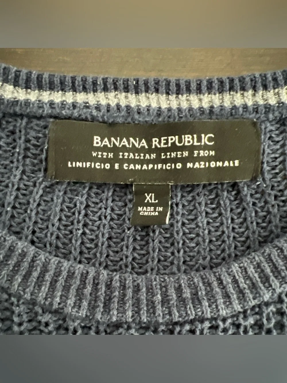 Banana Republic Italian Linen Sweater Navy Blue Men’s XL Fishnet Loose Knit